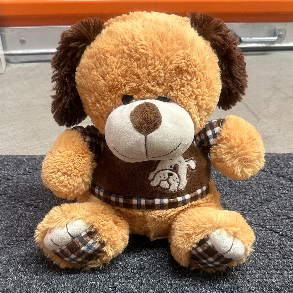 Linzy Plush Puppy Dog Stuffed Animal – Brown Plaid Vest – NWT